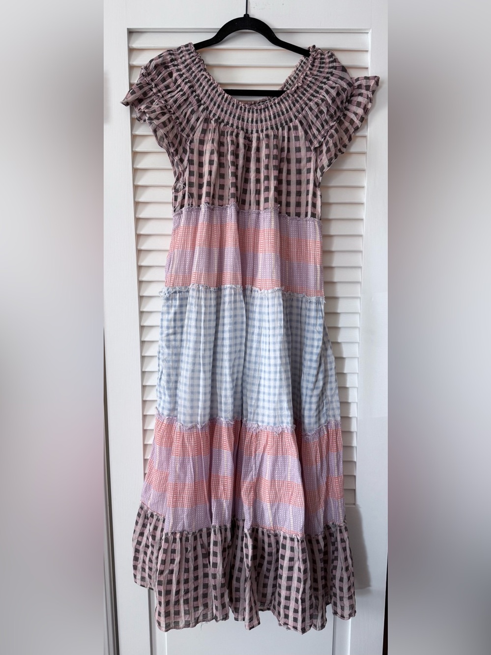 Free People Something Real Plaid Off Shoulder Maxi Dress Size Small EUC